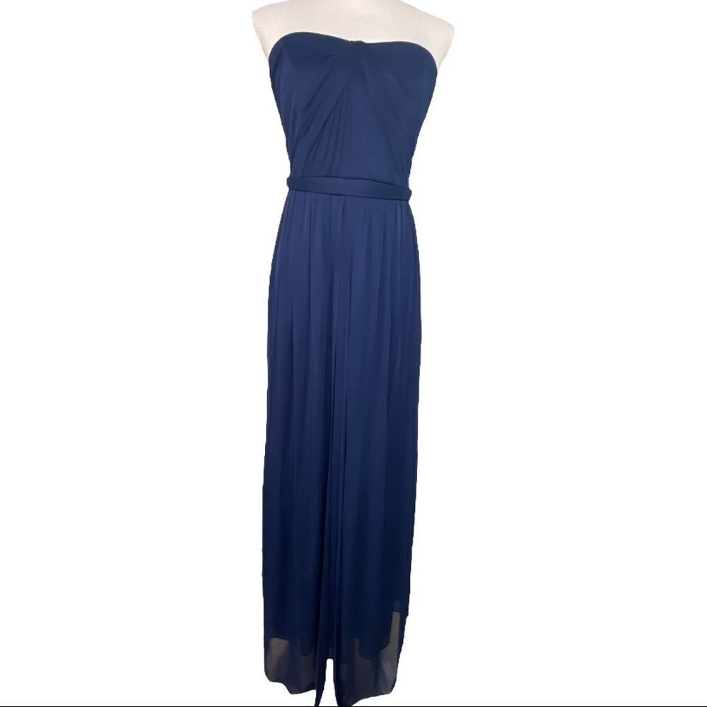 David's Bridal Sleeveless Chiffon Navy Blue Dress